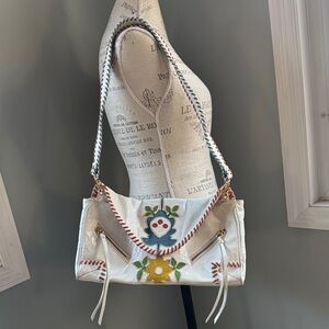 Loop vintage leather floral suede whipstitched clutch shoulder bag EVC